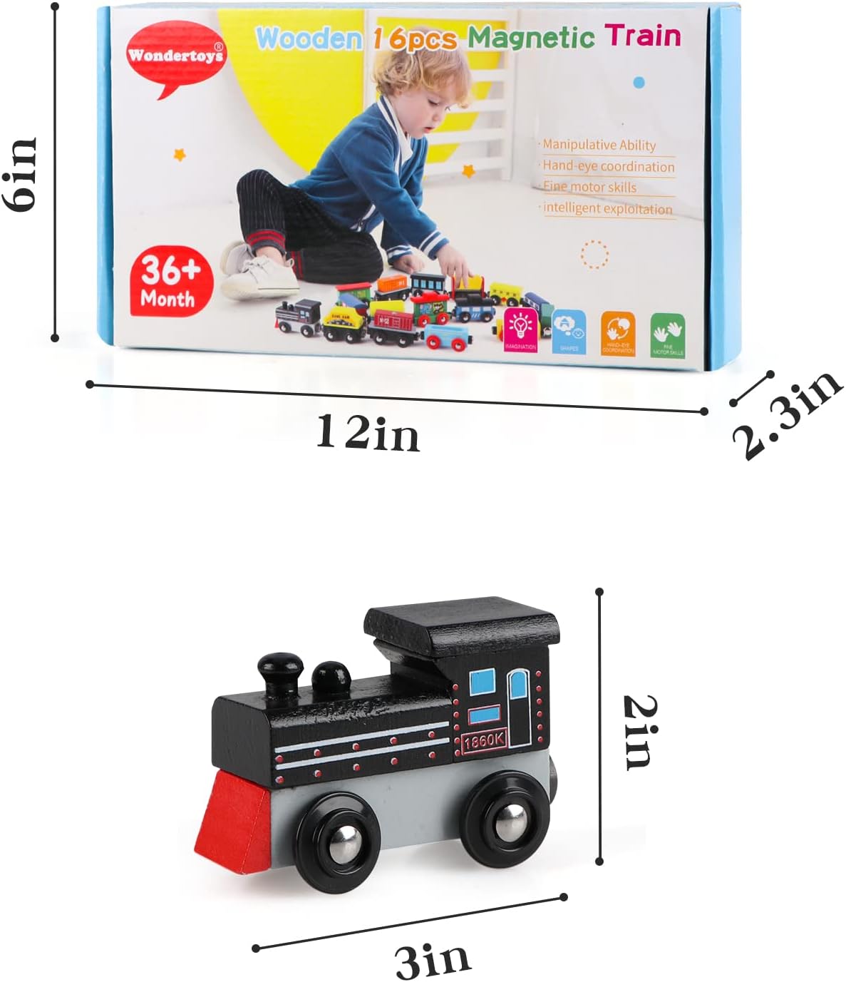 Wooden Train Set 16 PCS Train Toys Magnetic Set Includes Storage Bag - Wooden Track Accessories - Wooden Magnetic Car