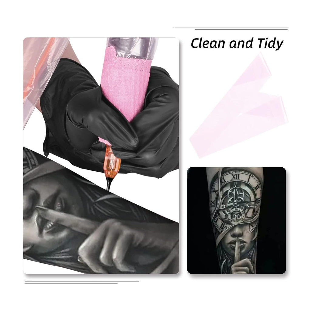 100pcs Tattoo Clip Cord Sleeves with 2pcs Self-adhesive Bandage Disposable Plastic Cover Bags Tattoo Pen Bag Tattoo