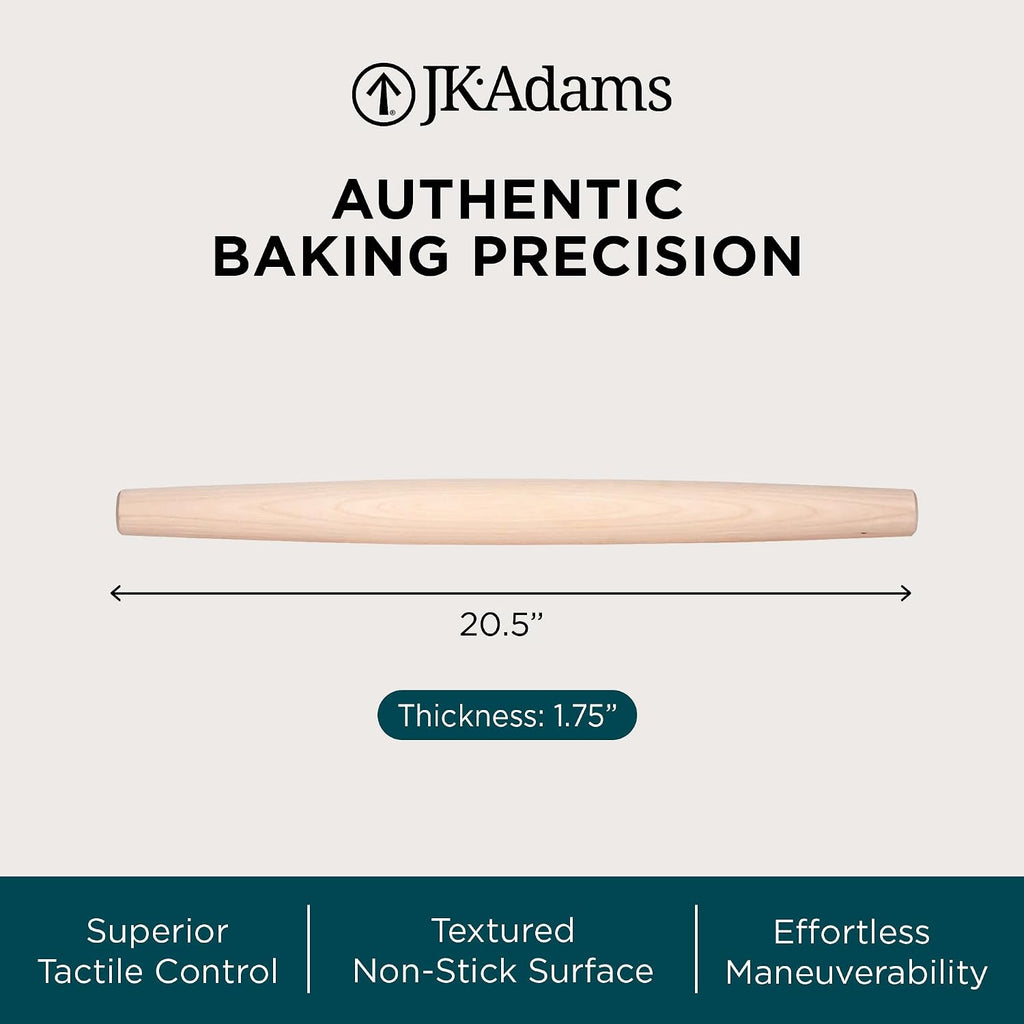 French Tapered Rolling Pin, Wooden Baking Dowel, 20.5" x 1.75"