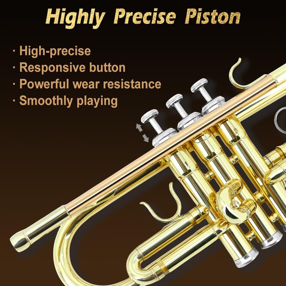 Bb Trumpet for Beginners – Standard B Flat Brass Instrument with 7C Mouthpiece, Hard Case & Cleaning Kit, Student