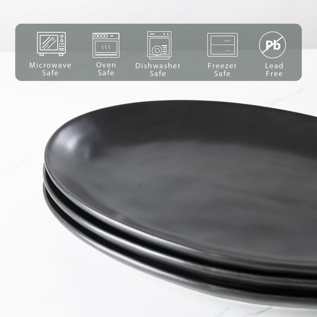 Ceramic Serving Platters, 12" Black Serving Tray, Serving Plates, Set of 3