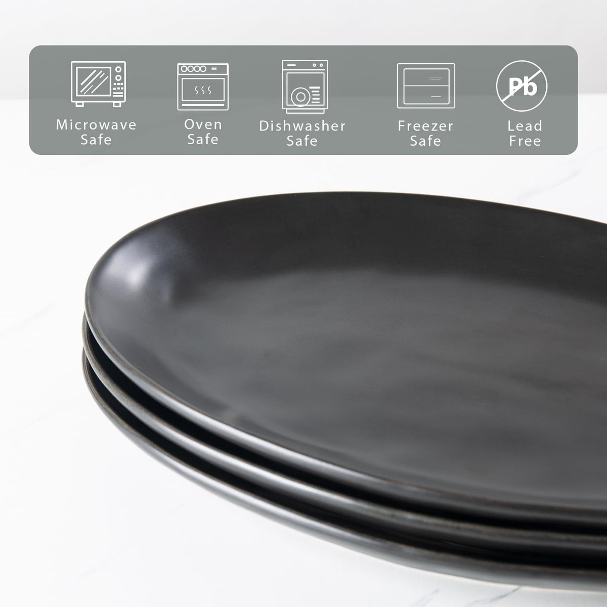 Ceramic Serving Platters, 12" Black Serving Tray, Serving Plates, Set of 3