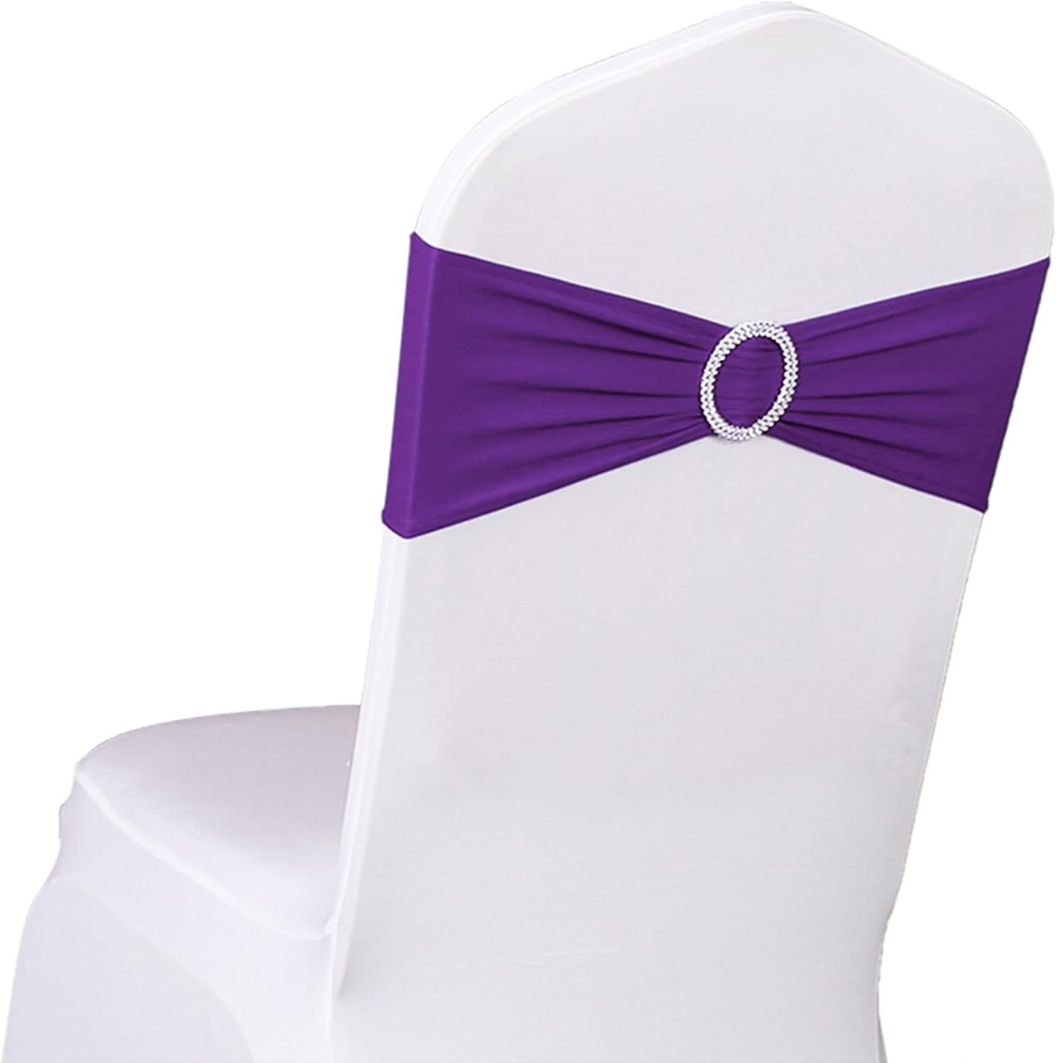 Spandex Purple Chair Sashes 100 Pack Wedding Chair Bows Bands with Buckles