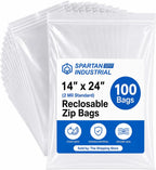 14” X 24” (100 Count) 2 Mil Clear Reclosable Zip Plastic Poly Bags