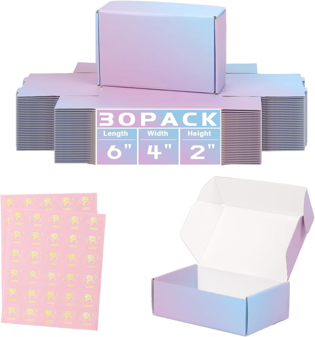 6x4x2 Inch Small Shipping Boxes for Small Business, 30 Pack Purple Mailing Boxes Corrugated Cardboard Mailer Gift