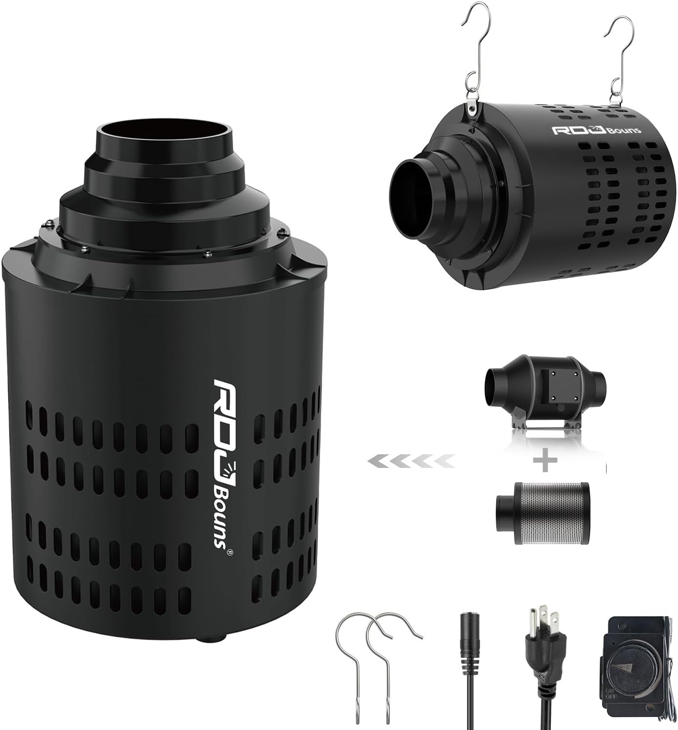 Inline Fan with Carbon Filter Kit, Compatible with 4"/5"/6" Ducts,10 Speed Control Recyclable Carbon Filtration