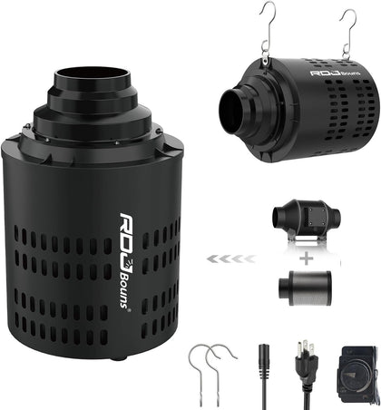 Inline Fan with Carbon Filter Kit, Compatible with 4"/5"/6" Ducts,10 Speed Control Recyclable Carbon Filtration