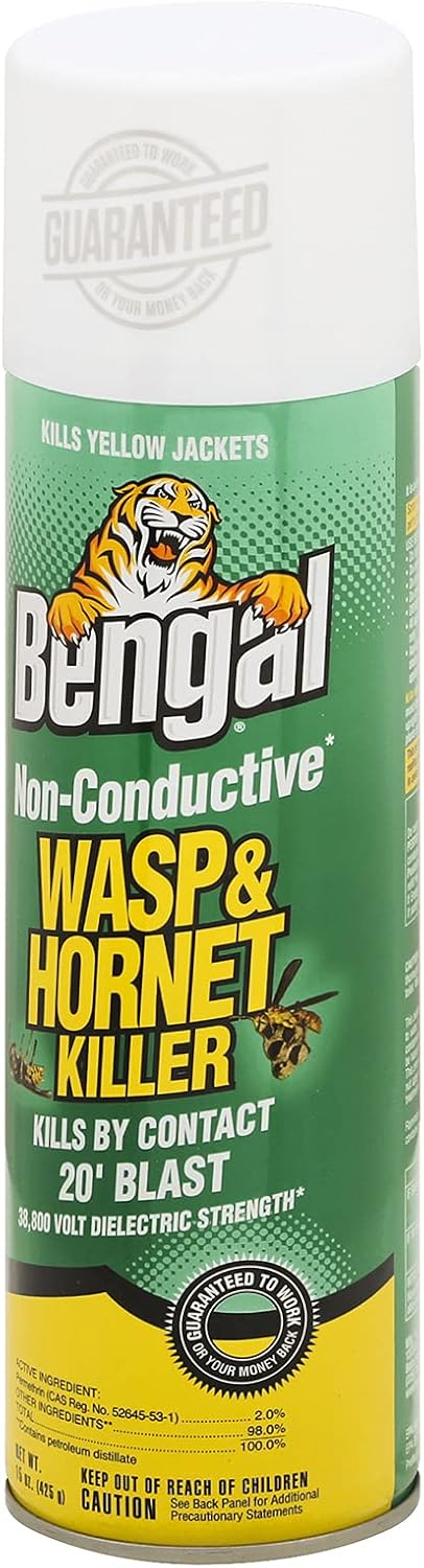 Non-Conductive Wasp and Hornet Killer – Long Range Outdoor Insecticide Spray Kills Yellow Jackets on Contact, 15 oz