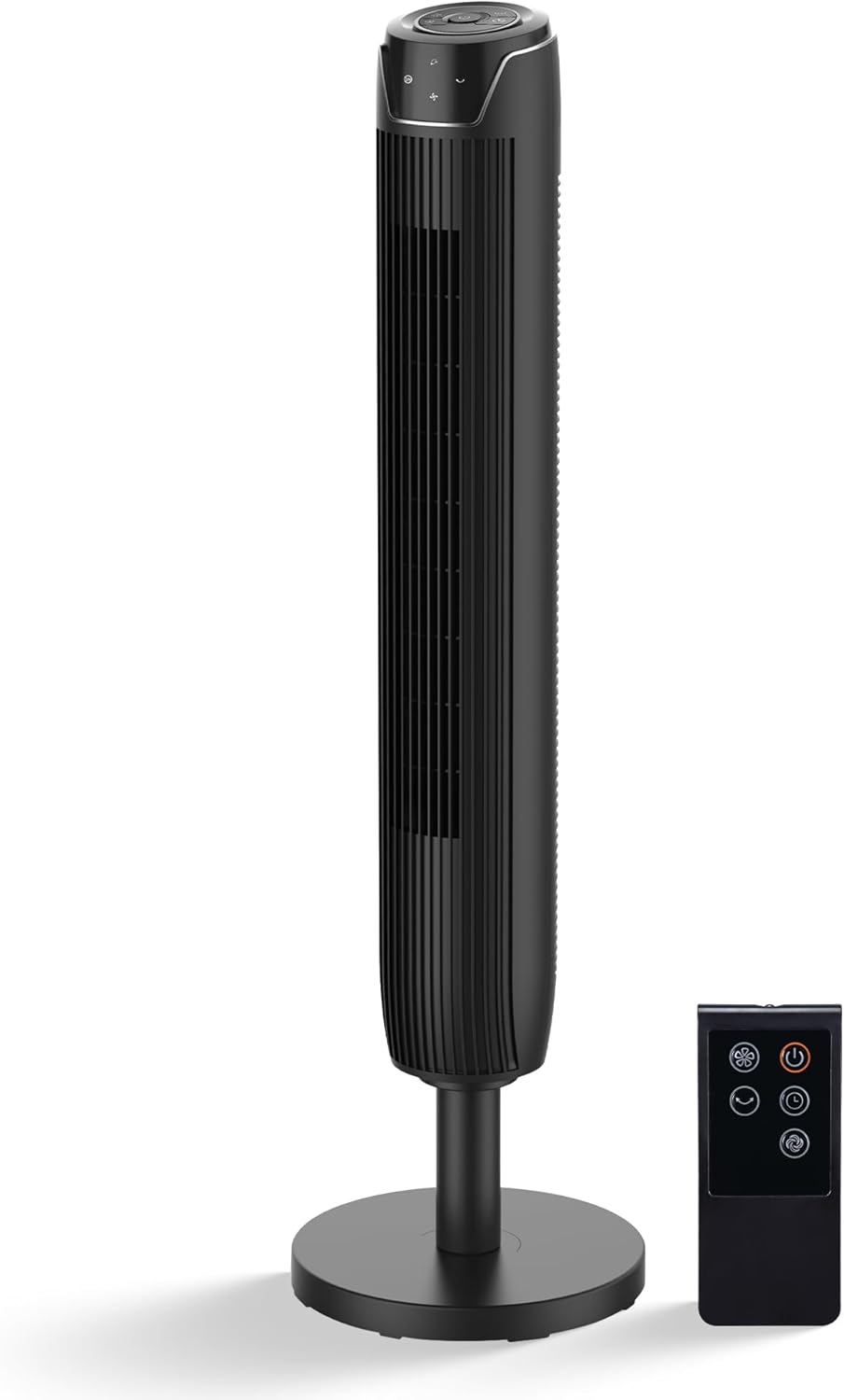 Bladeless Oscillating Tower Fan for Bedroom, Remote, Quiet, Black | 42in Height, LED Display, 3 Speed Modes, 7-Hour