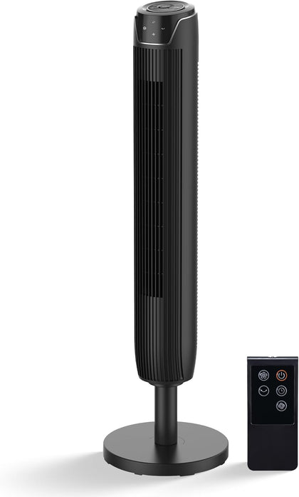 Bladeless Oscillating Tower Fan for Bedroom, Remote, Quiet, Black | 42in Height, LED Display, 3 Speed Modes, 7-Hour