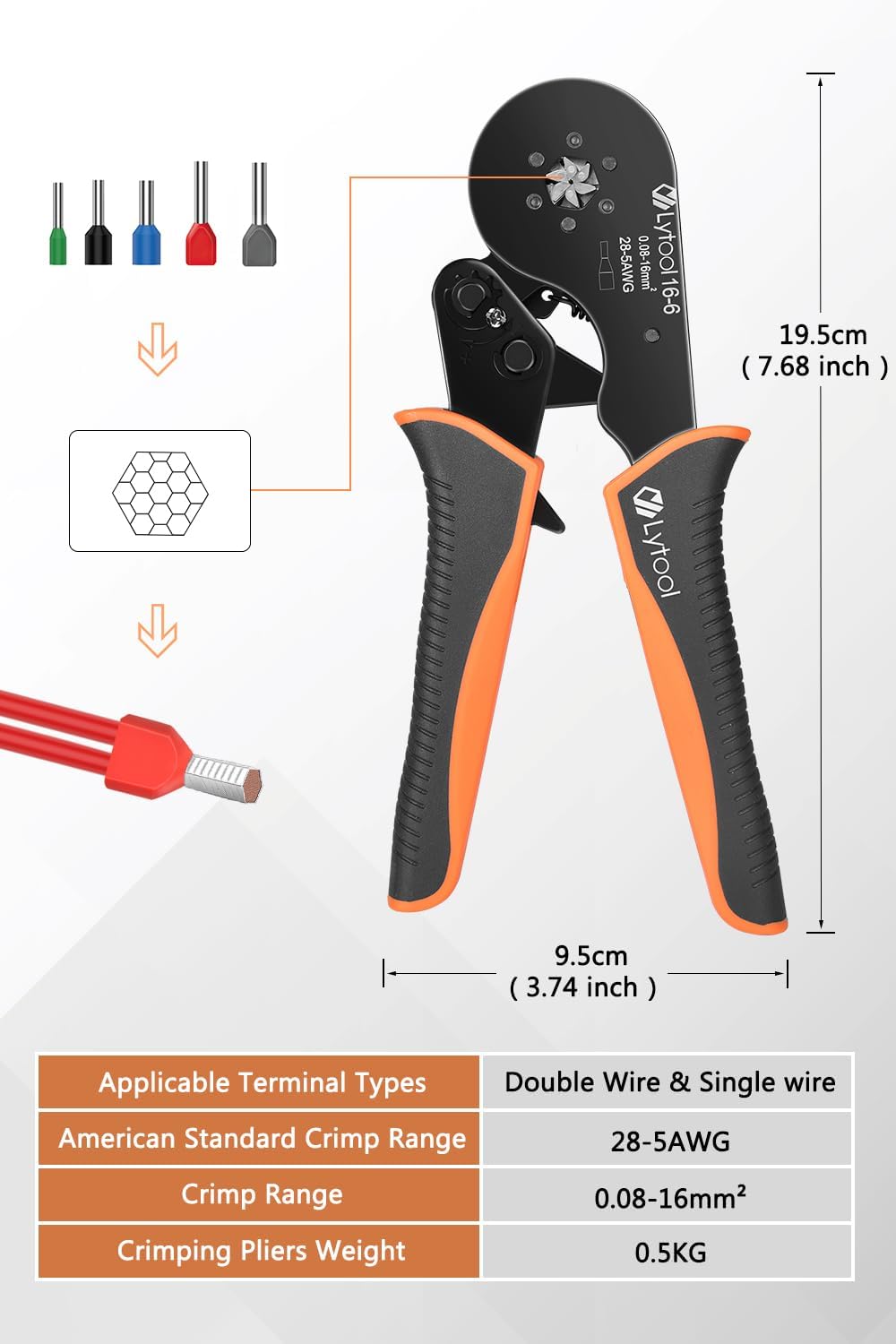 Lytool Ferrule Crimping Tool Kit, Hex Ratchet 28-5AWG & 1200 Wire Ferrules