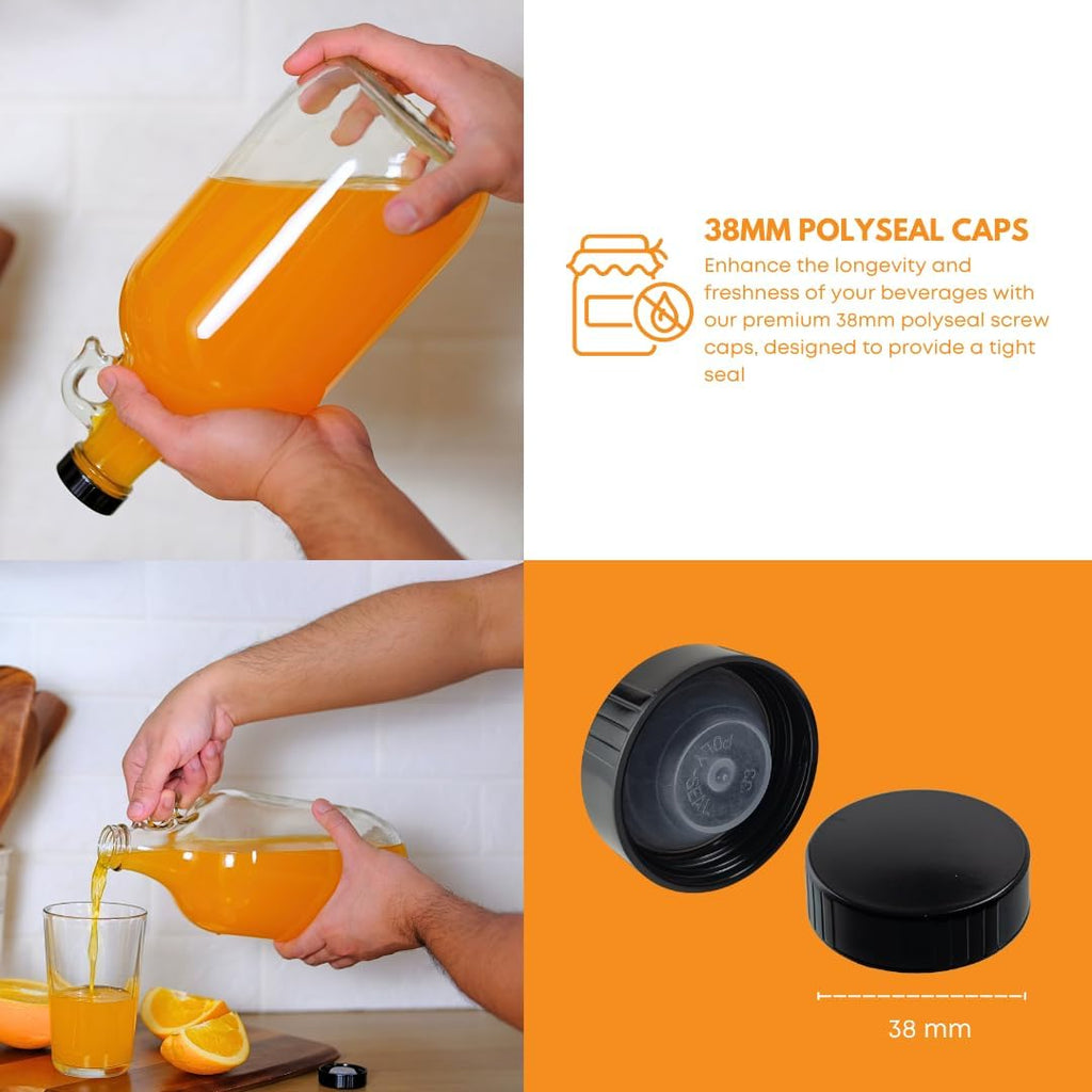 1 Gallon Glass Jug with Black Polyseal Caps, 6.5G Rubber Bungs & Twin Bubble Airlocks – Fermentation Jars for Home