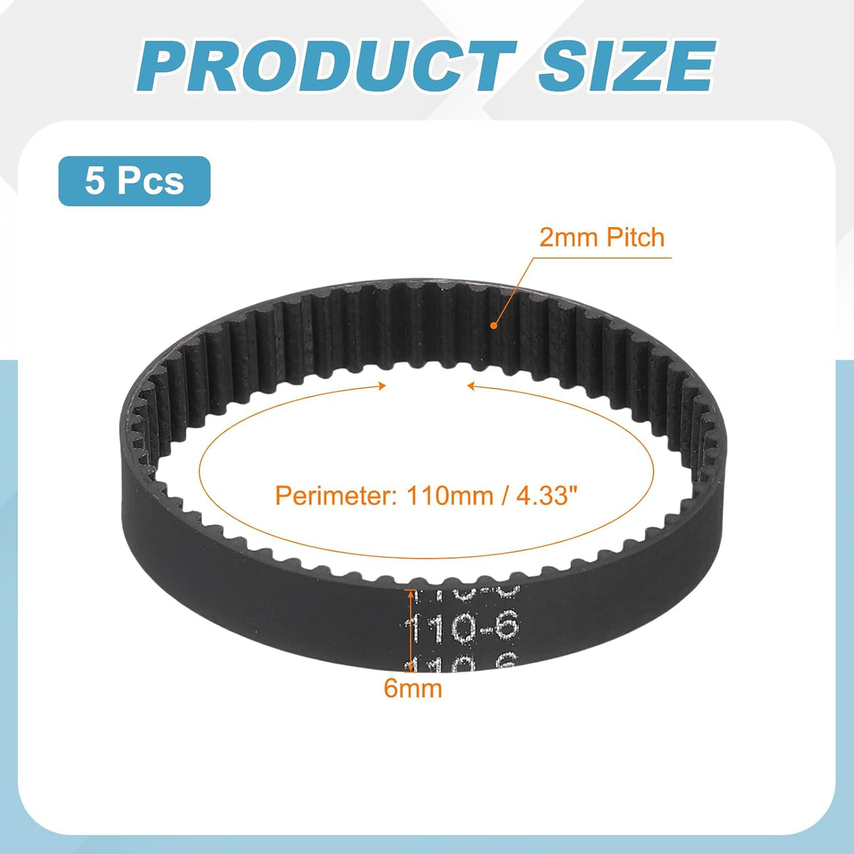 MECCANIXITY 110mm GT-2 Timing Belt 6mm Width 2mm Pitch Black 5pcs