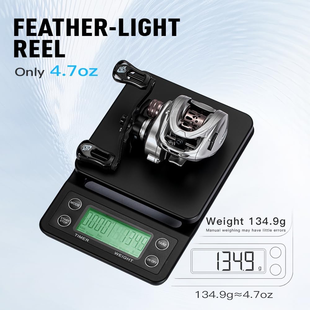 HICC50 Compact Baitcaster Fishing Reels - 4.7oz Ultra Smooth Bait Finesse Casting 30 Magnetic Brake, 7.1:1/8.1:1