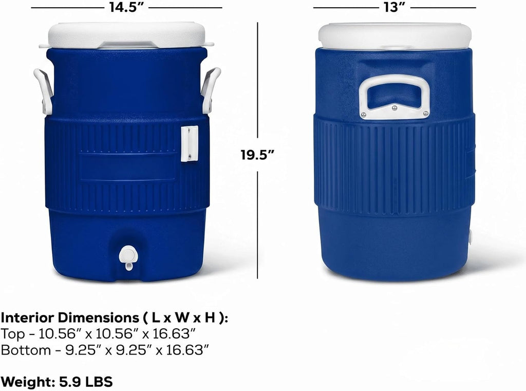 5 Gallon Heavy-Duty Blue Beverage Cooler, Insulated Drink Dispenser With Drip-Resistant Spigot, Flat Seat Lid