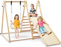 Kids Indoor Jungle Gym, Large 5-in-1 Playground Climber Playset with Baby Swing, Slide Ramp, Ladder & Climbing Wall