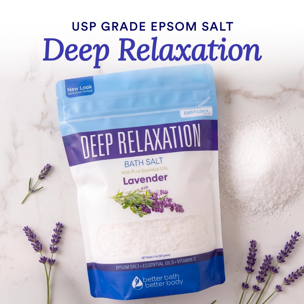 Deep Relaxation Bath Salt 32 oz Epsom Salt Pure Lavender Essential Oil