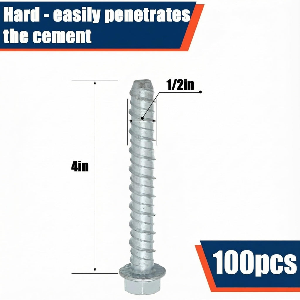 100 Pack 1/2 x 4 Concrete Anchors and Screw Kits Galvanized
