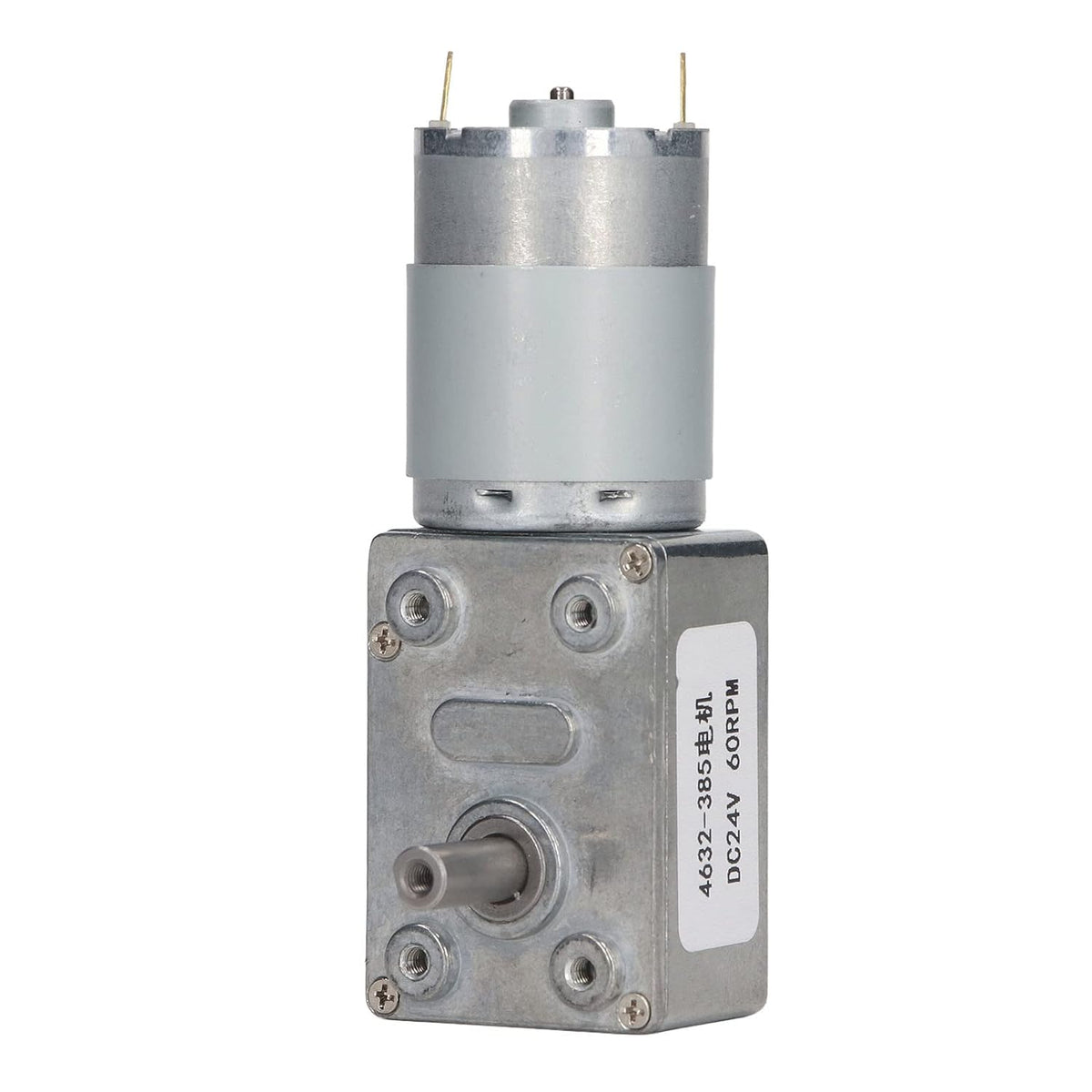 60 RPM 24V DC Rectangular DC Gear with Self Locking Function - Perpendicular Output Shaft Speed Reduction Geared Motor Made of Aluminum and Brass for Window Openers