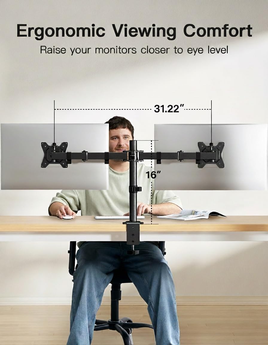Dual Monitor Mount for 2 Monitors up to 32 inches, Heavy Duty Dual Monitor Stand Holds up to17.6lbs, Dual Monitor Arm