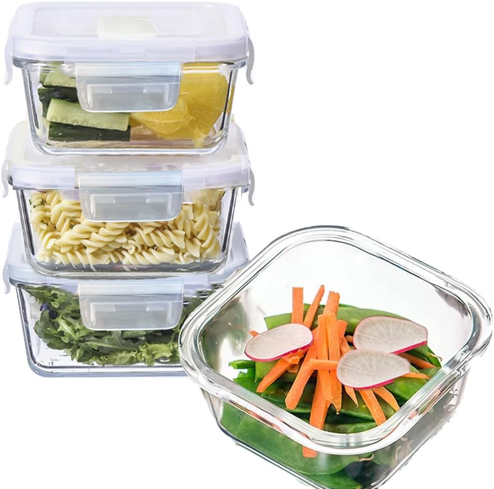 2 Cup Square Glass Food Storage Containers, Small Square Storage Containers With Airtight Lids Leak-proof, BPA free