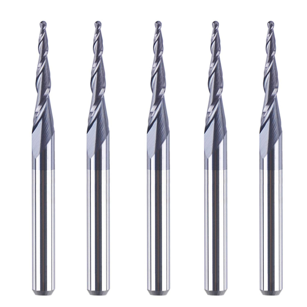 SpeTool 5Pc/Pack Tapered Cone 1/8 End Mills 0.5MM Cutting Radius(1.0mm Diameter) 3D Wood Engrave CNC Router Bits Tools