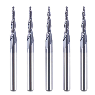 SpeTool 5Pc/Pack Tapered Cone 1/8 End Mills 0.5MM Cutting Radius(1.0mm Diameter) 3D Wood Engrave CNC Router Bits Tools