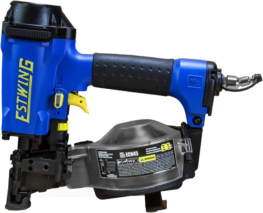 ECN45 Pneumatic 15 Degree 1-3/4" Coil Roofing Nailer with 1/4" NPT Industrial Swivel Fitting and Bag