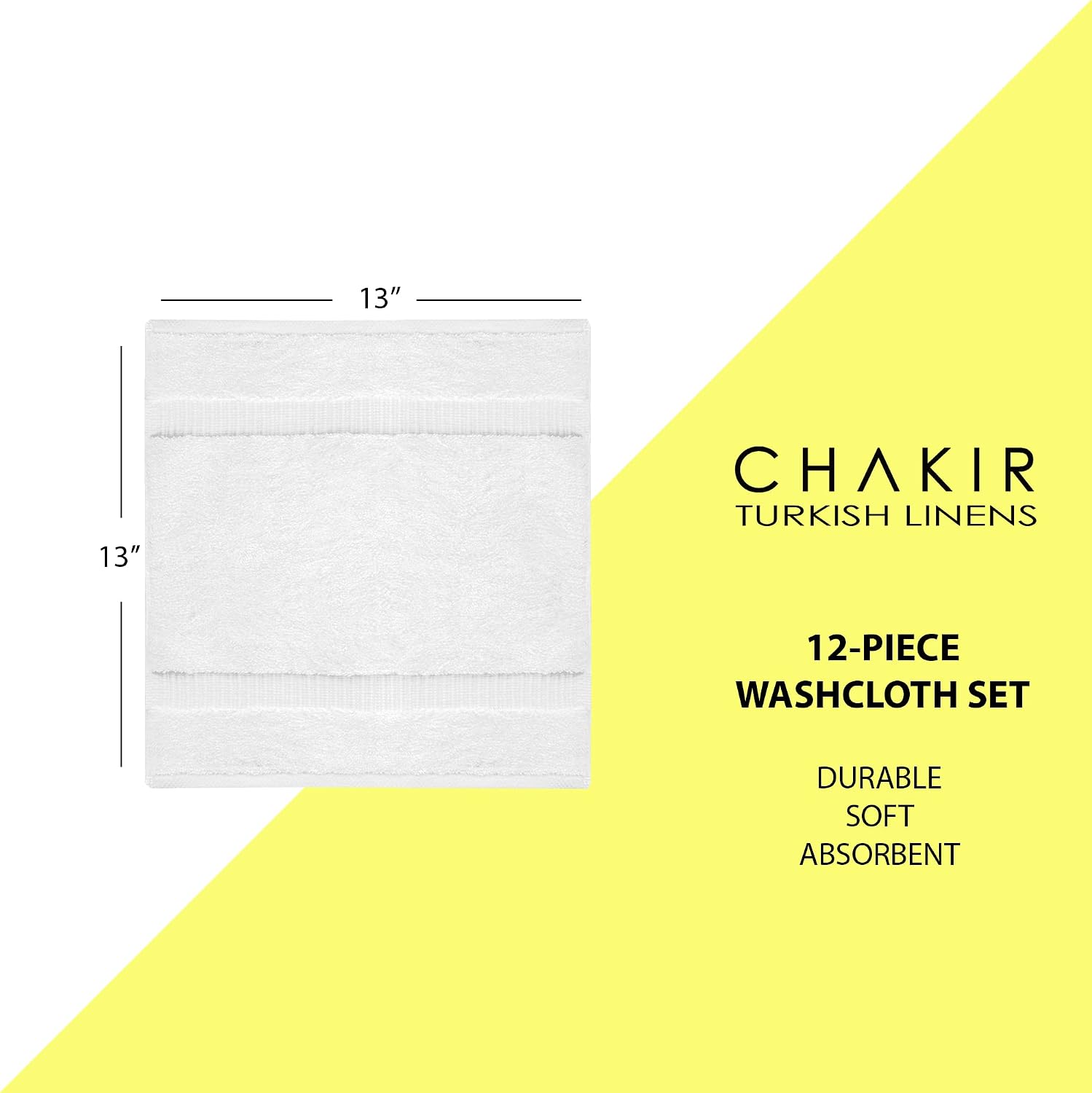 Hotel & Spa Quality 100% Cotton Premium Turkish Towels | Soft & Absorbent (12-Piece Washcloths, White)
