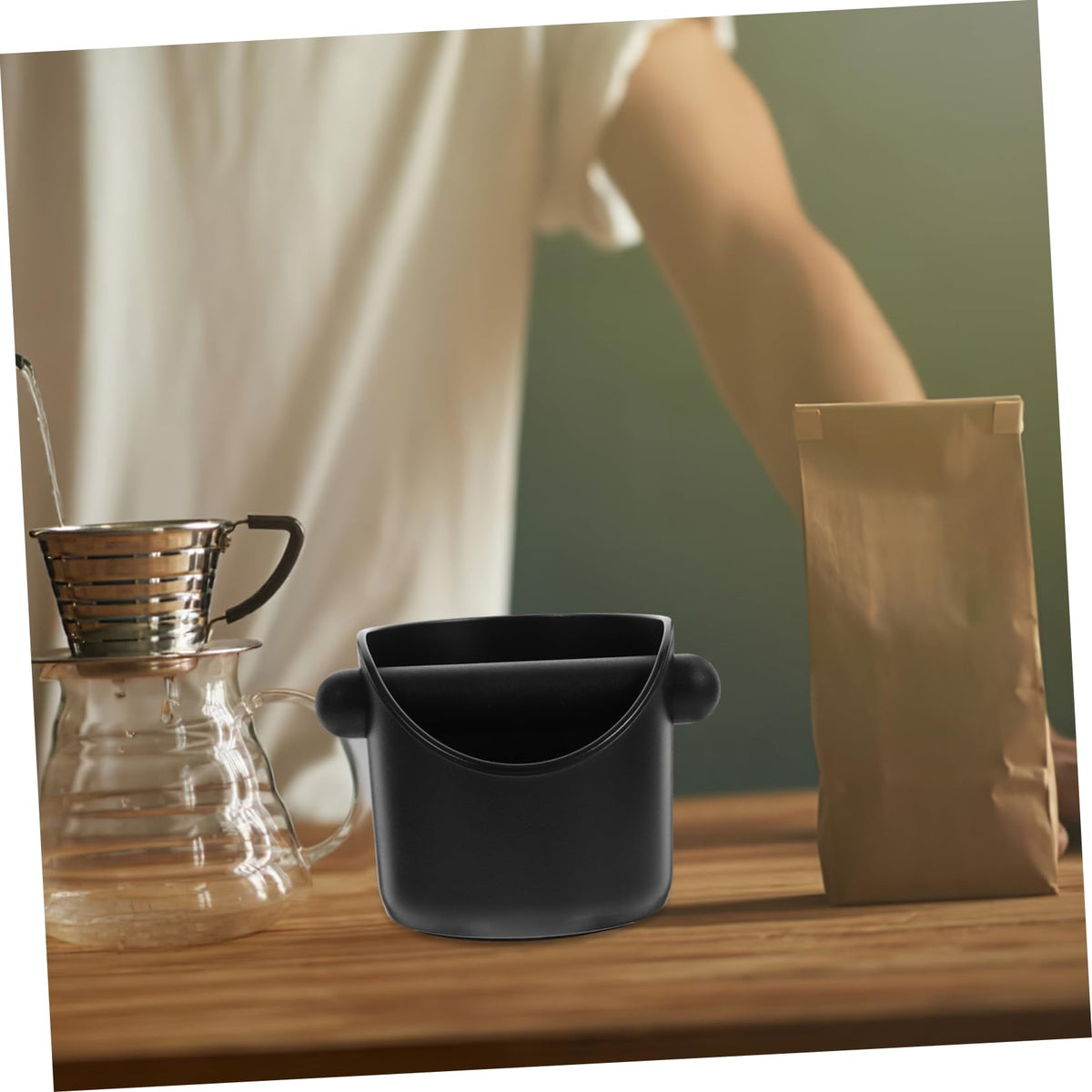 FONDOTIN Anti-Slip Coffee Knock Box Waste Bin for Espresso Grinds