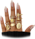 Vintage Gold Virgin Mary Cross Rings Set for Women,Chunky Stackable Boho Knuckle Rings Pack Retro Jewelry Accessories
