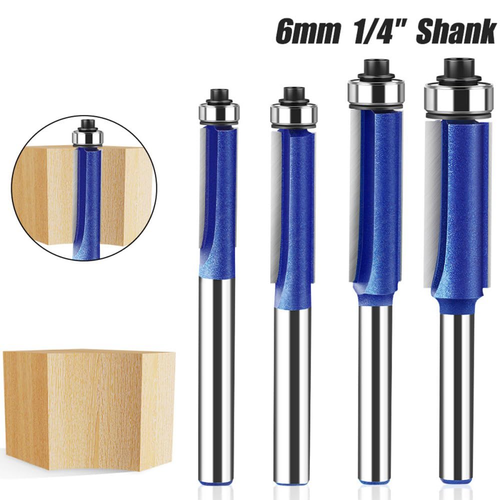4PCS Flush Trim Router Bit Set 1/4 Inch Shank Top Bearing Flush Trim Router Bit