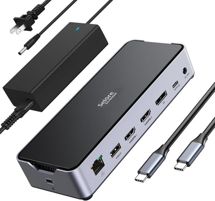 USB C Laptop Docking Station 3 Monitors,150W DC Power for Dell/Lenovo/HP | 2 HDMI DisplayPort 4K@144Hz,USB A