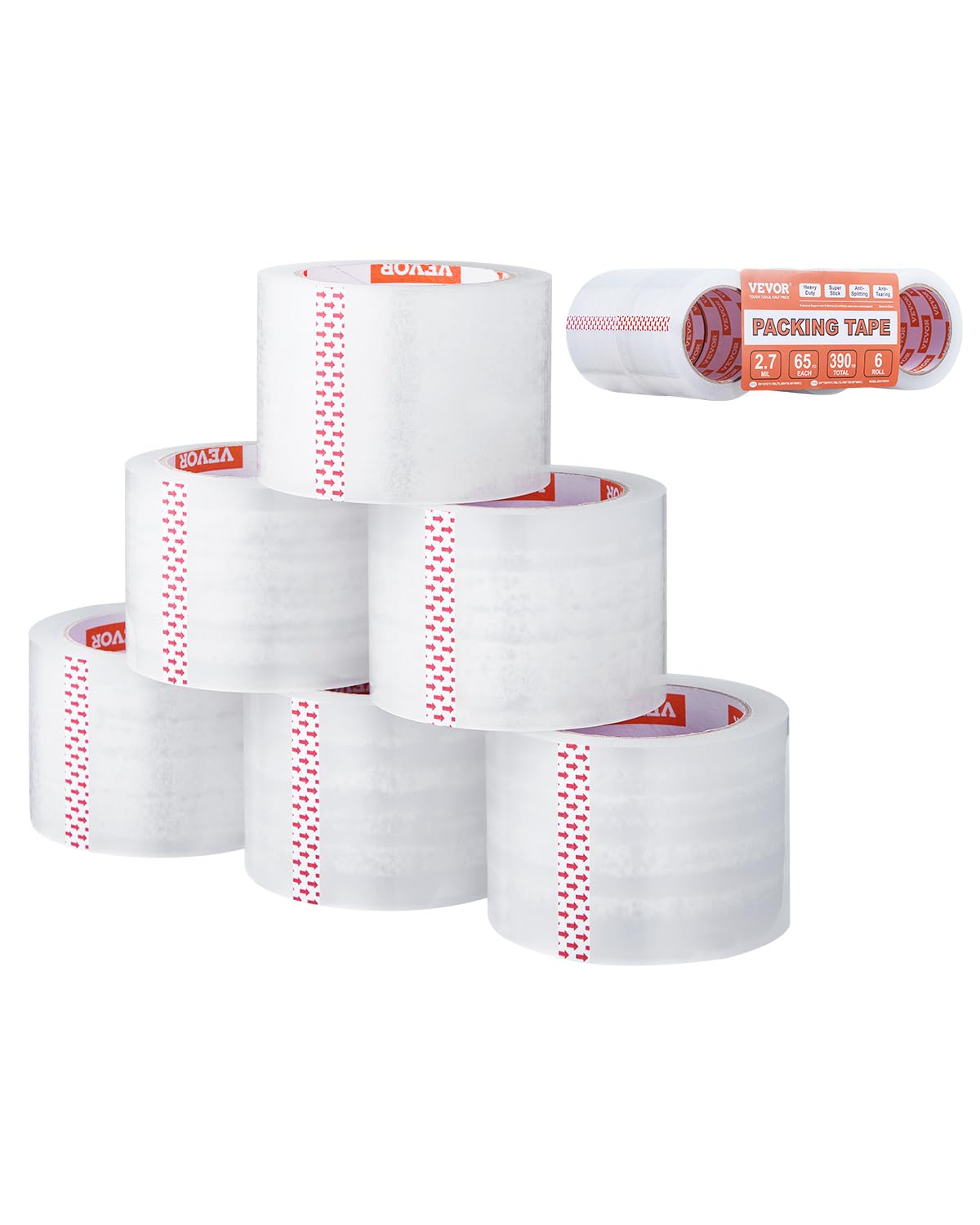 Clear Packing Tape, 3 inches Core, 6 Rolls 3 Inches x 65 Yards Packing Tapes, 2.7 Mil Thick, Heavy Duty Packaging