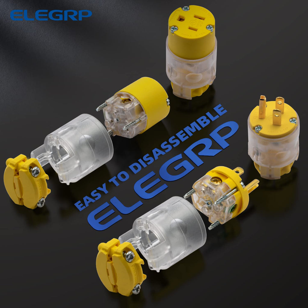 Lighted Straight Blade Electrical Plug and Connector Set 15 Amp 125 Volt NEMA 5-15P NEMA 5-15R 2 Pole 3 Wire