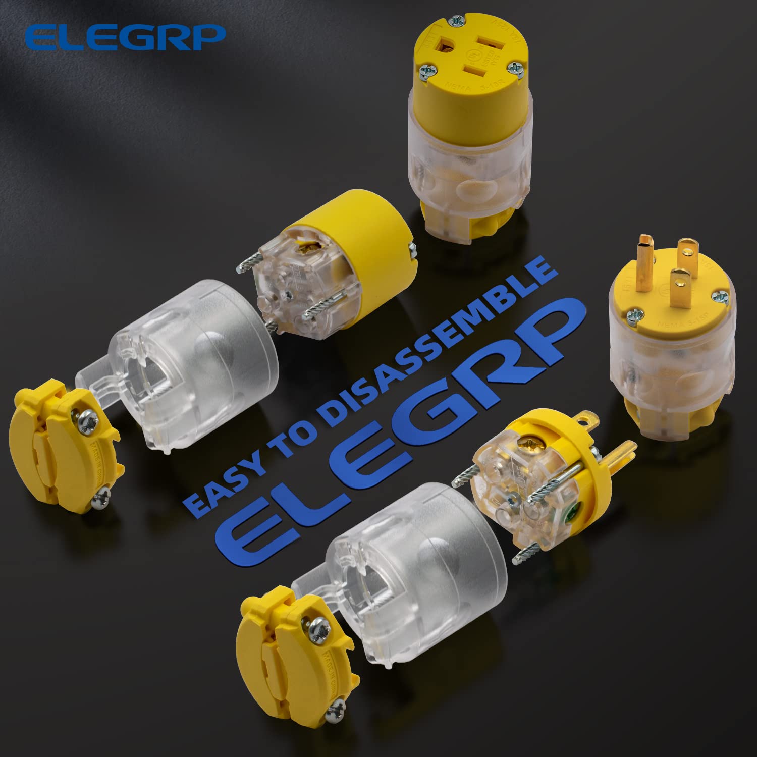 Lighted Straight Blade Electrical Plug and Connector Set 15 Amp 125 Volt NEMA 5-15P NEMA 5-15R 2 Pole 3 Wire