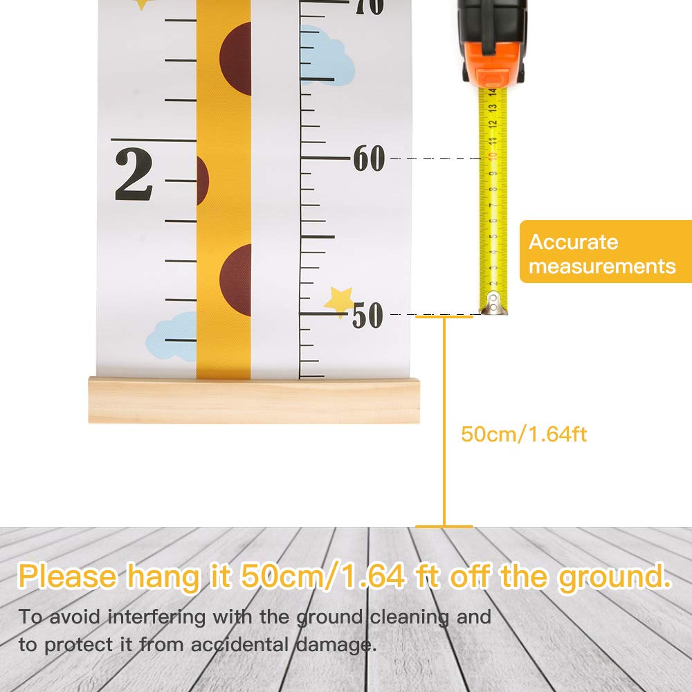 Baby Height Growth Chart, Canvas Height Chart for Kids Baby Child Toddler Boys Girls, Wood Growth Chart for Wall Room