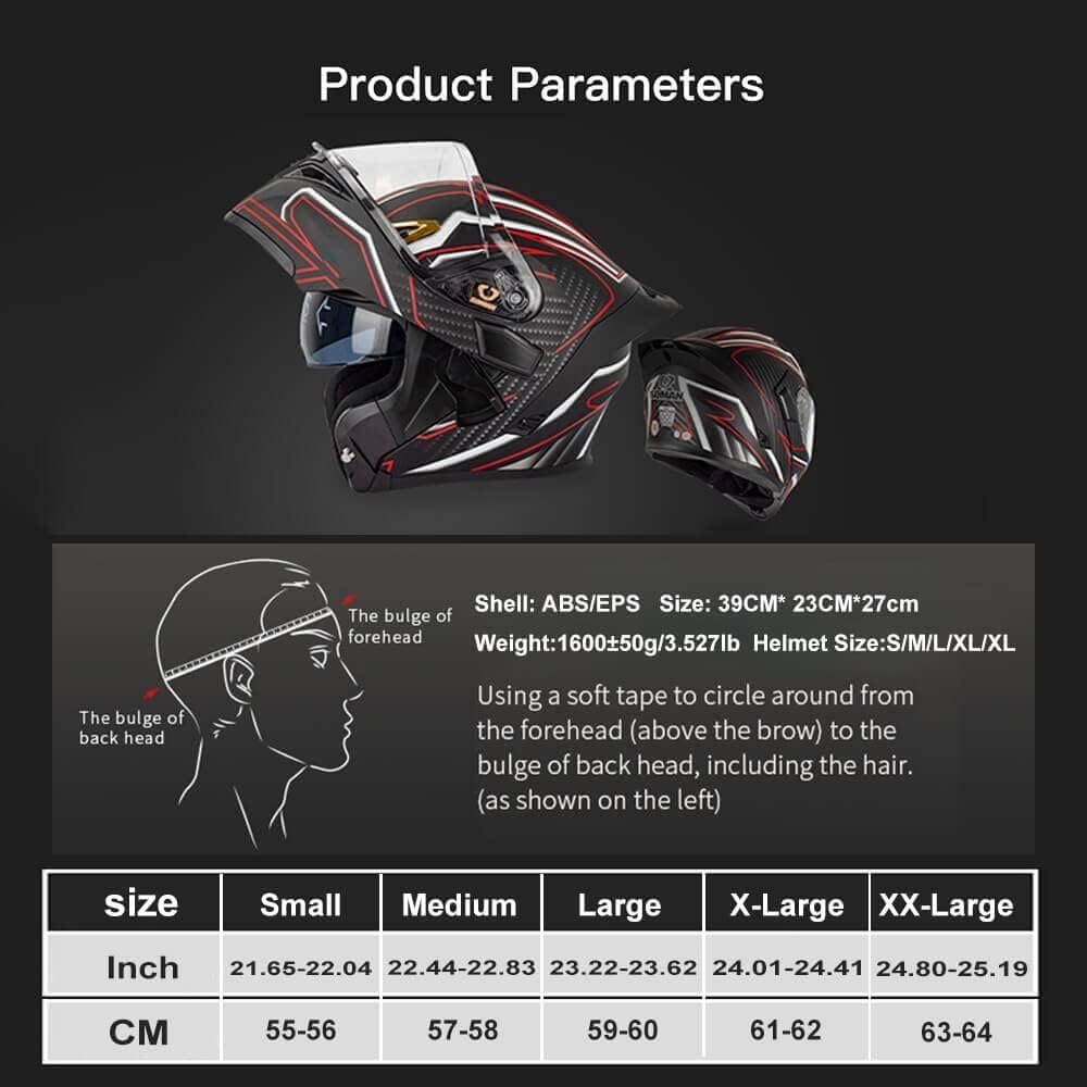 Bluetooth Modular Motorcycle Helmet with Tail DOT/ECE Approved Flip Up Front Helmets Dual Anti-Fog Visors Full Face