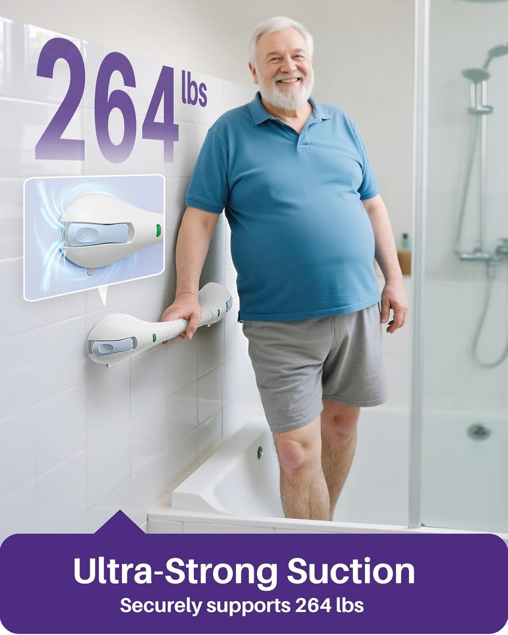 17.5 Inch Suction Grab Bars for Bathtubs and Showers with Indicator 2 Pack- Heavy Duty Safety Shower Handle for