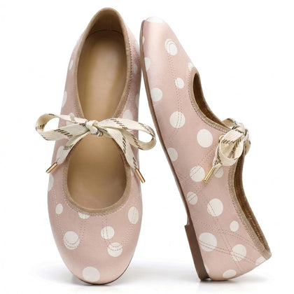 Lace up Ballet Flats for Women Round Toe Mary Jane Ballerina Flats
