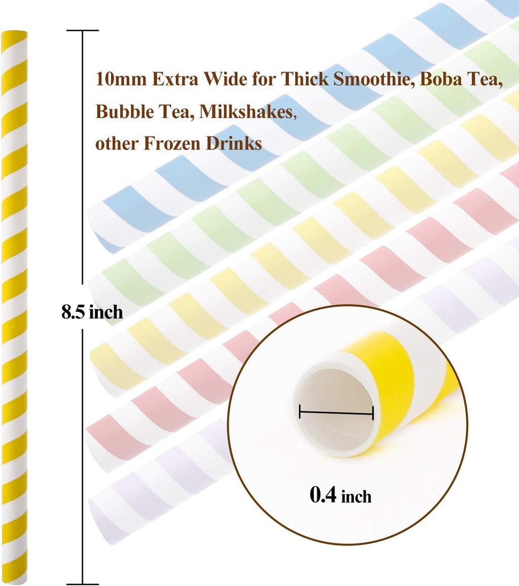 100 Pack, Extra Wide Paper Smoothie, Boba Straws - 10 mm Wide Biodegradable Straws for Bubble Tea (Tapioca, Boba