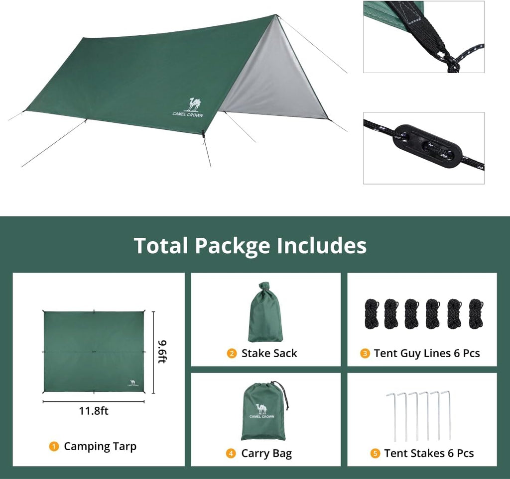 Camping Tarp,3000mm Waterproof & UPF 50+ Sun Protection Rain Fly Tarp - Lightweight Portable Camping Shelter with