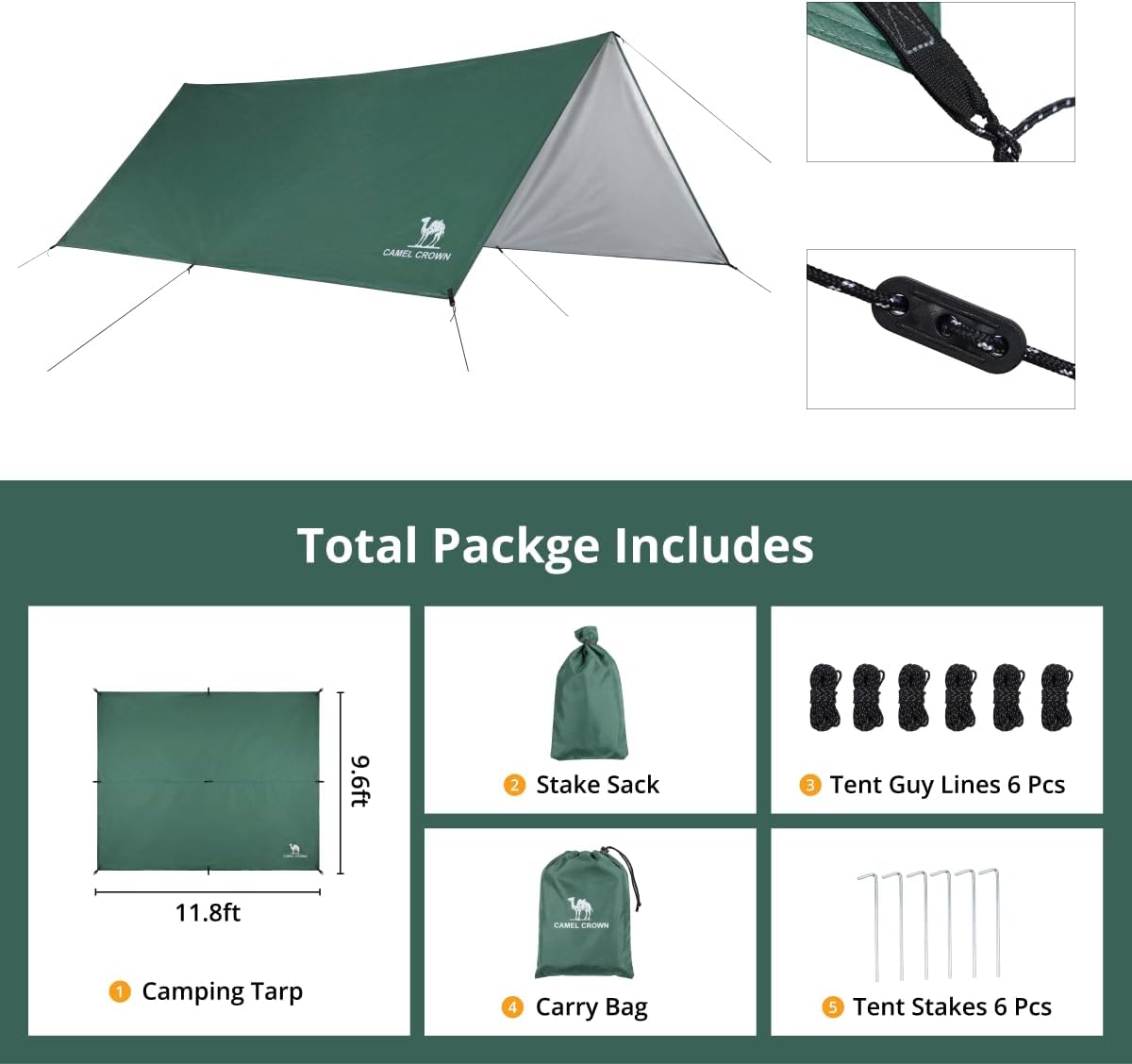 Camping Tarp,3000mm Waterproof & UPF 50+ Sun Protection Rain Fly Tarp - Lightweight Portable Camping Shelter with