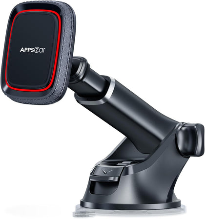 Magnetic Phone Mount for Car, Dashboard & Windshield Suction Cup Holder with Telescopic Arm, Requires Metal Plate for