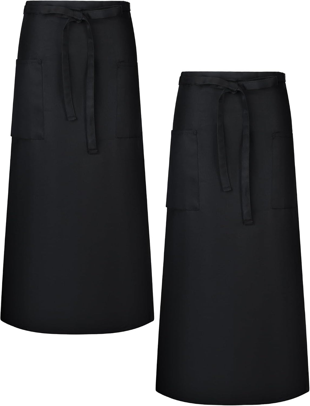 2 Packs Long Bistro Server Aprons with Two Pockets Black