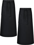 2 Packs Long Bistro Server Aprons with Two Pockets Black