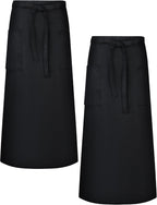 2 Packs Long Bistro Server Aprons with Two Pockets Black