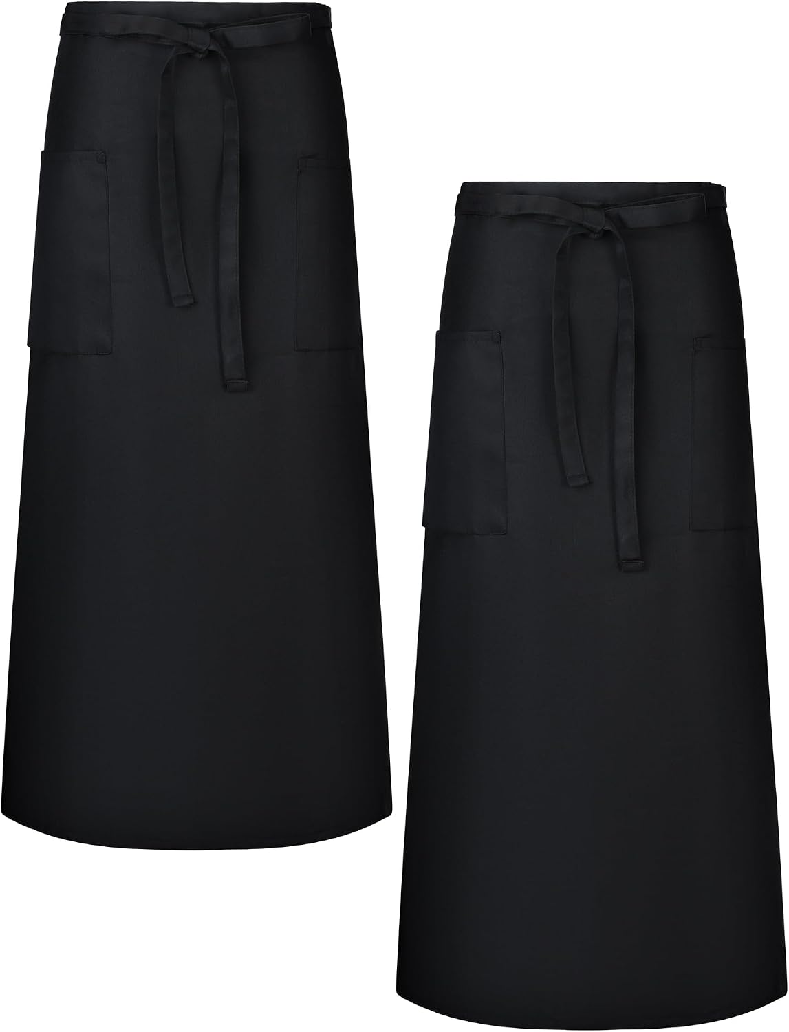 2 Packs Long Bistro Server Aprons with Two Pockets Black
