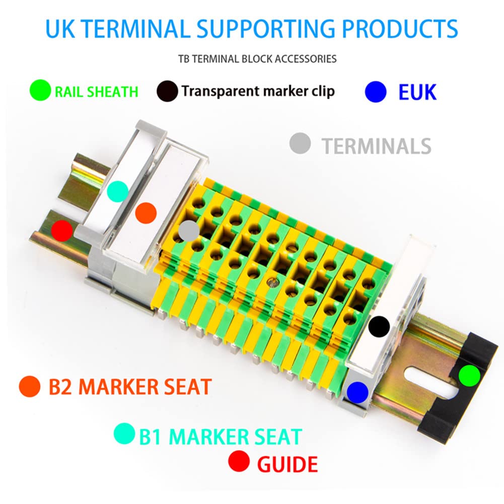 10Pcs DIN Rail Mounted Ground Circuit Connection Terminal Block Screw Clamp Connector (USLKG2.5N)