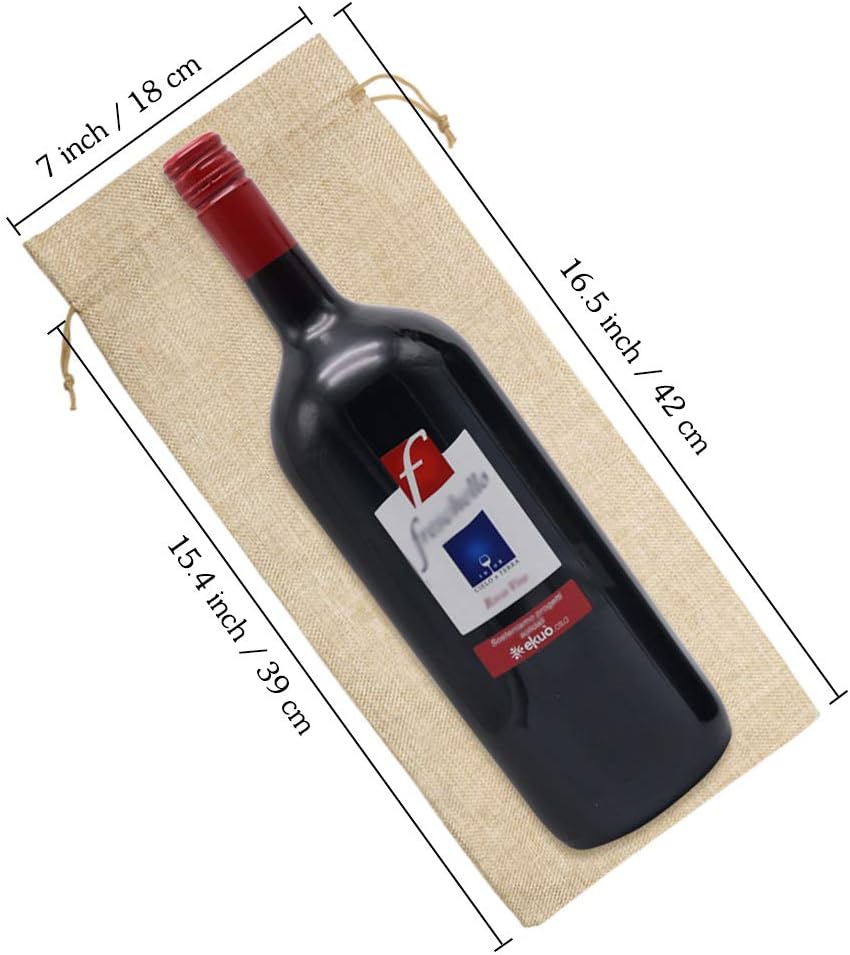 10pcs Burlap Wine Gift Bags for 1.5L Bottles, Large